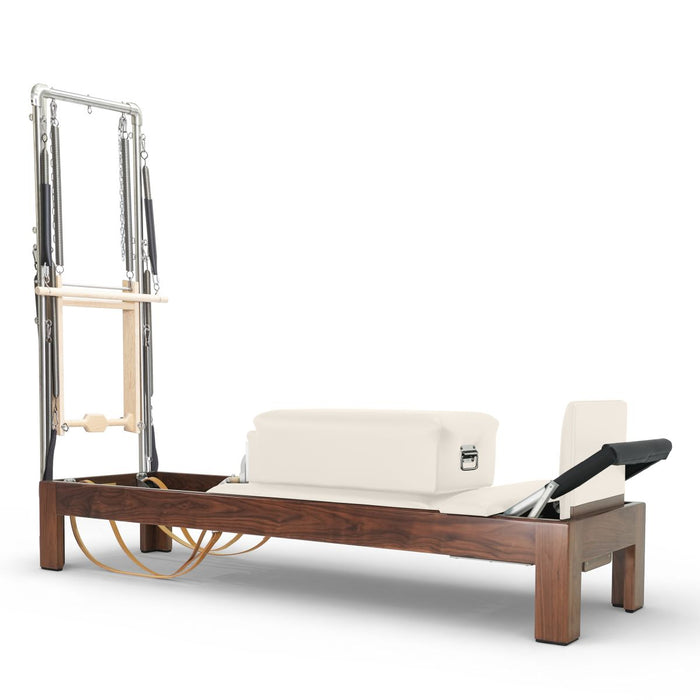 Elina Pilates 86-inch dark wood Classic Reformer with Tower, Ivory upholstery