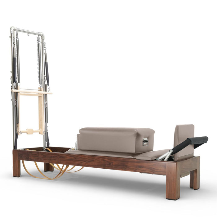 Elina Pilates 86-inch dark wood Classic Reformer with Tower, Mocha upholstery