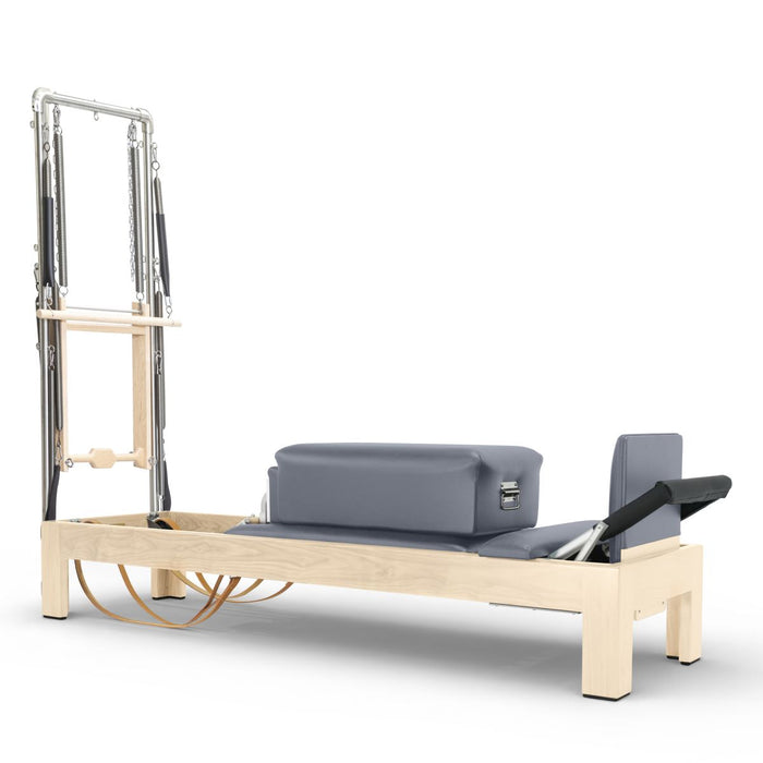 Elina Pilates 86-inch natural wood Classic Reformer with Tower, Grey upholstery
