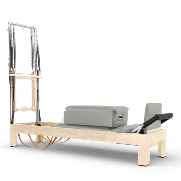 Elina Pilates 86-inch natural wood Classic Reformer with Tower, Iceberg upholstery