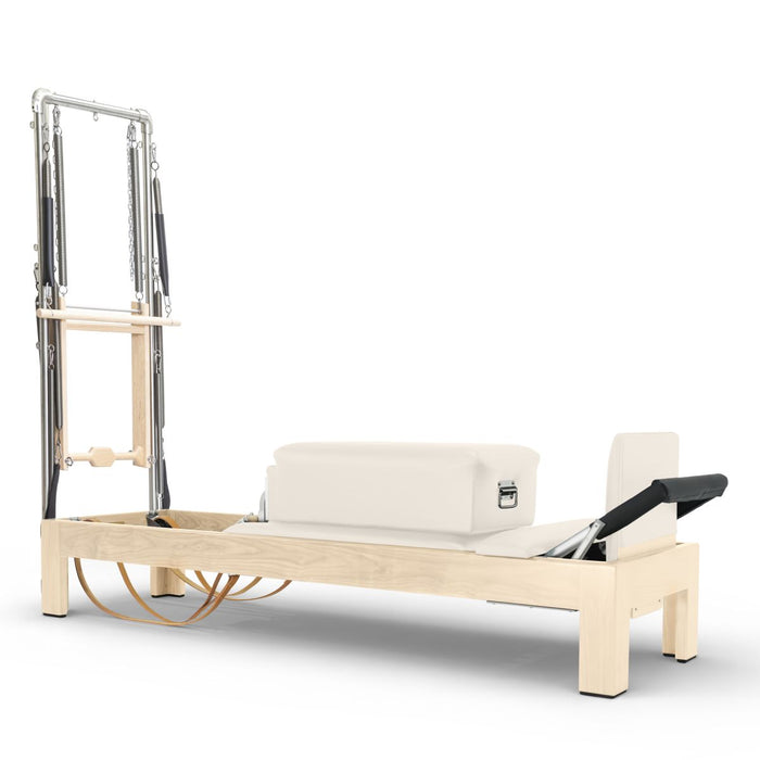 Elina Pilates 86-inch natural wood Classic Reformer with Tower, Ivory upholstery