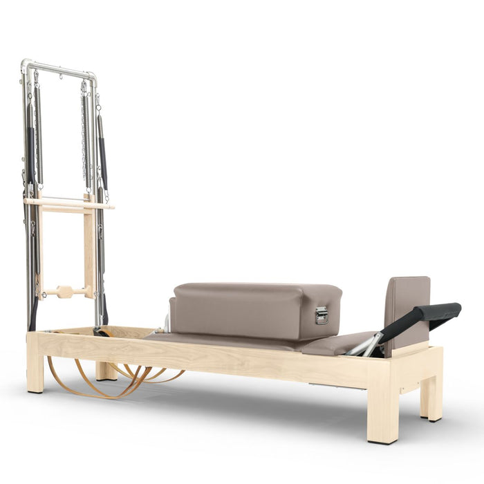 Elina Pilates 86-inch natural wood Classic Reformer with Tower, Mocha upholstery