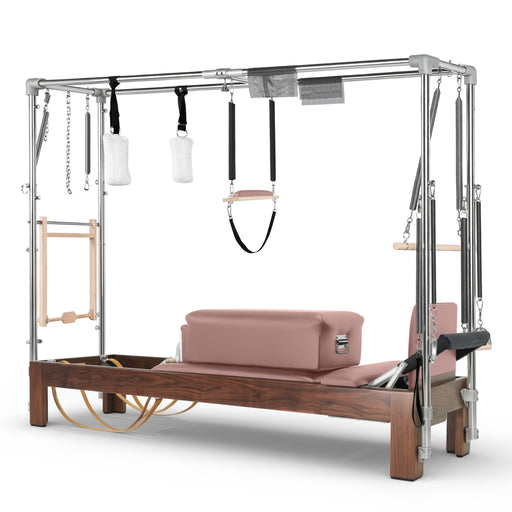 Elina Pilates Classic Cadillac Reformer, dark wood, Dusty Rose