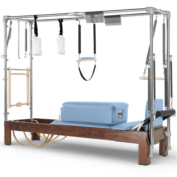 Elina Pilates Classic Cadillac Reformer, dark wood, Ocean Blue