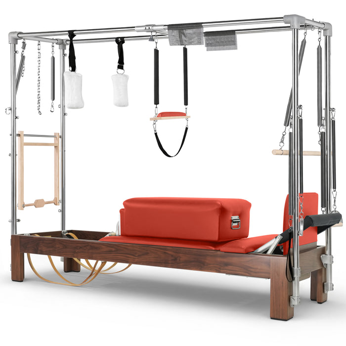 Elina Pilates Classic Cadillac Reformer, dark wood, Red