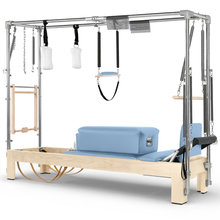 Elina Pilates Classic Cadillac Reformer, natural wood, Ocean Blue