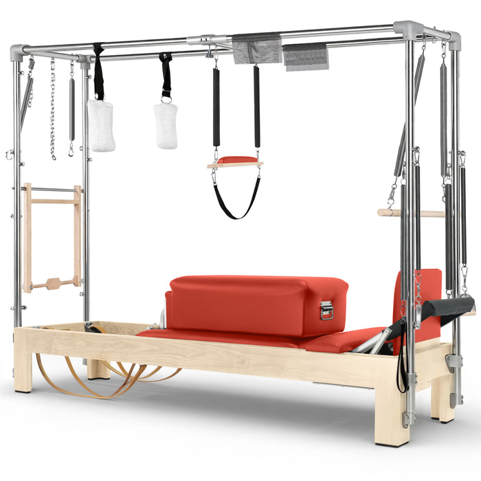 Elina Pilates Classic Cadillac Reformer, natural wood, Red