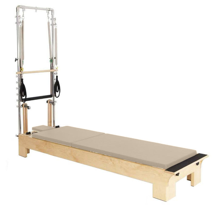 Elina Pilates Wood Reformer with Tower Light Mocha upholstery detail