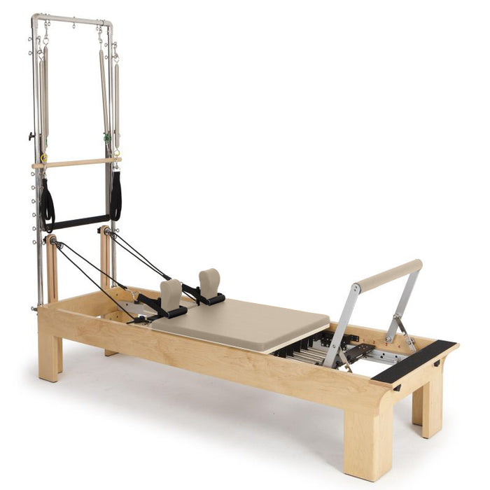 Elina Pilates Wooden Reformer Fisio with Tower in Light Mocha upholstery