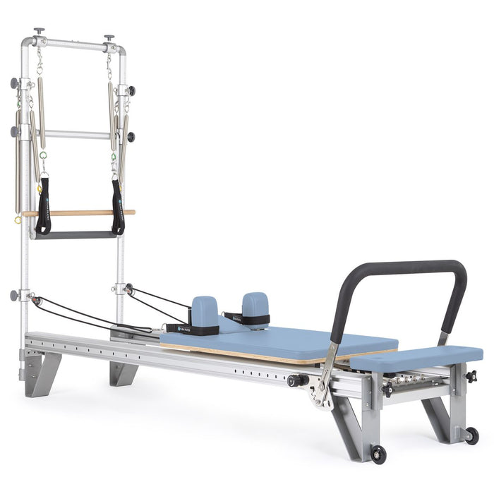 Elina Pilates Mentor Reformer with Tower in Ocean Blue upholstery