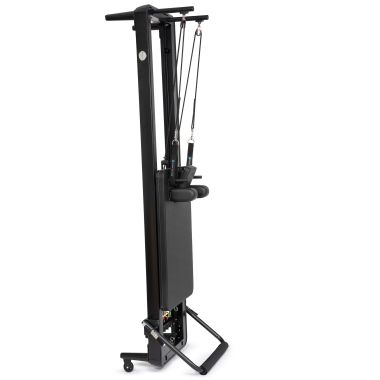 Professional-grade Pilates reformer with vertical tower