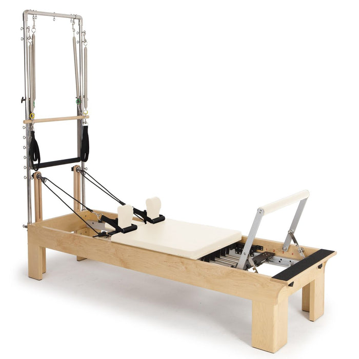 Elina Pilates Wooden Reformer Fisio with Tower in Ivory upholstery