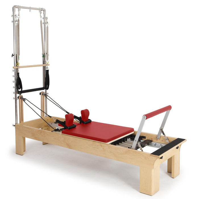 Elina Pilates Wooden Reformer Fisio with Tower in Red upholstery