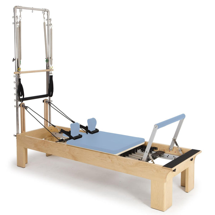 Elina Pilates Wooden Reformer Fisio with Tower in Ocean Blue upholstery