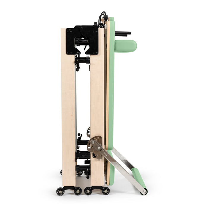 Elina Pilates Foldable Reformer for Home in Green upholstery