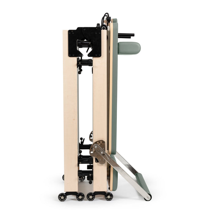 Elina Pilates Foldable Reformer for Home in Eucalyptus upholstery