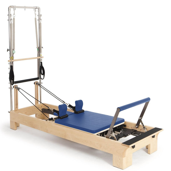 Elina Pilates Wood Reformer with Tower in Blue upholstery — official product photo