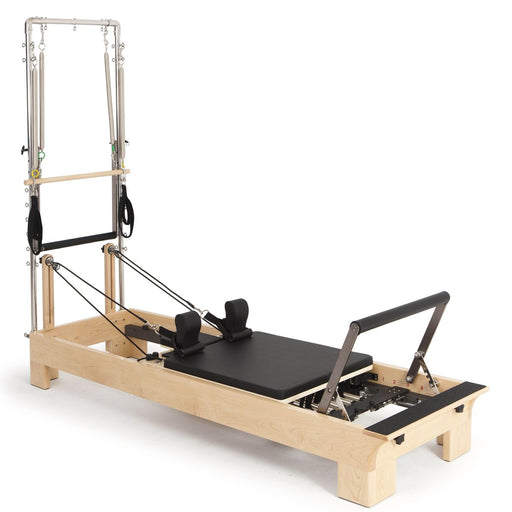 Elina Pilates Wood Reformer with Tower in Black upholstery — official product photo