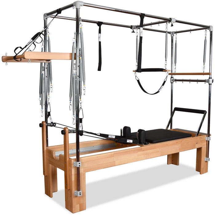 Close-up of Cadillac Reformer footbar and carriage system

